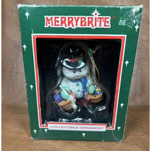 VINTAGE MerryBrite SNOWMAN CHRISTMAS TRADITION COLLECTIBLE ORNAMENT